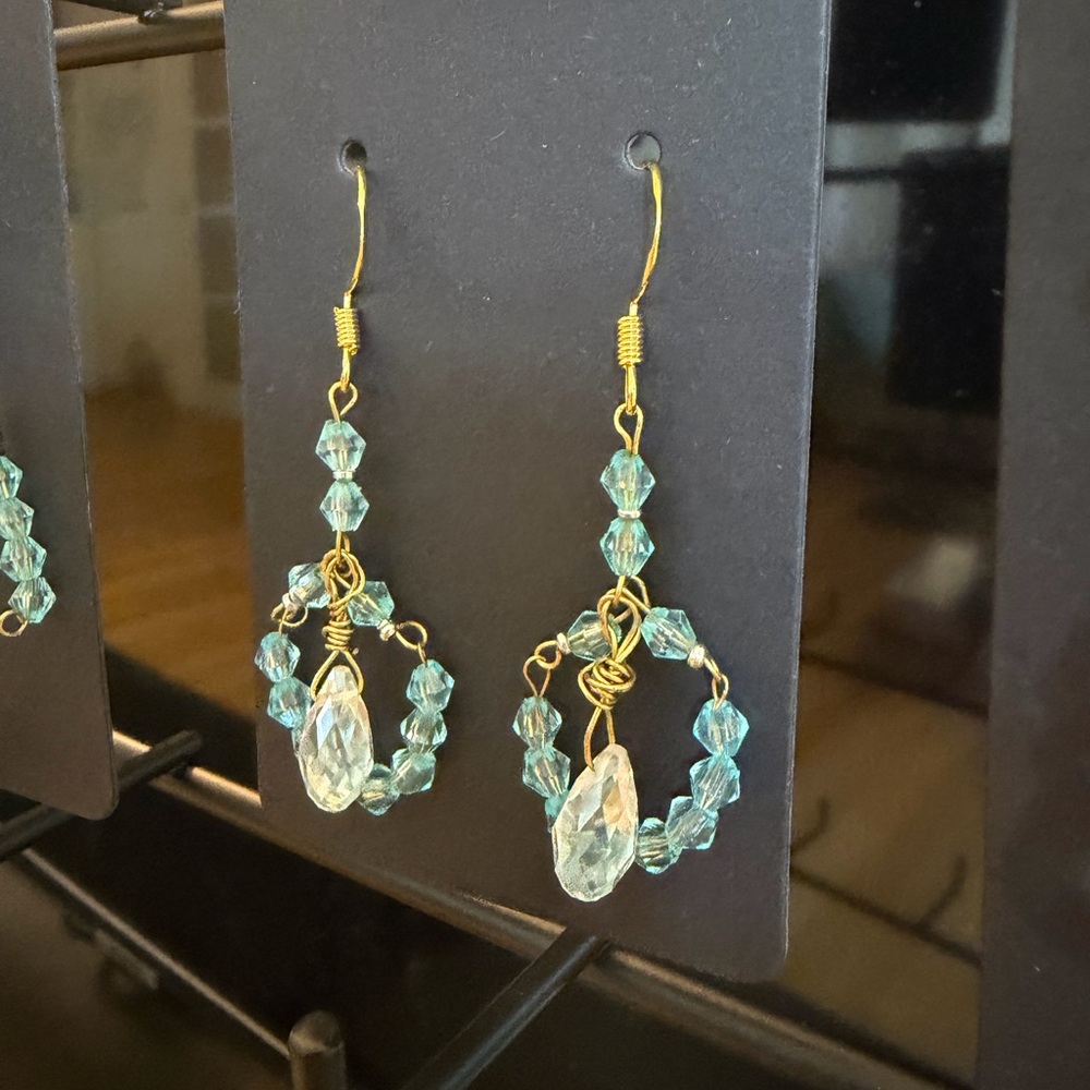 Elegant Gold and Blue Crystal Earrings